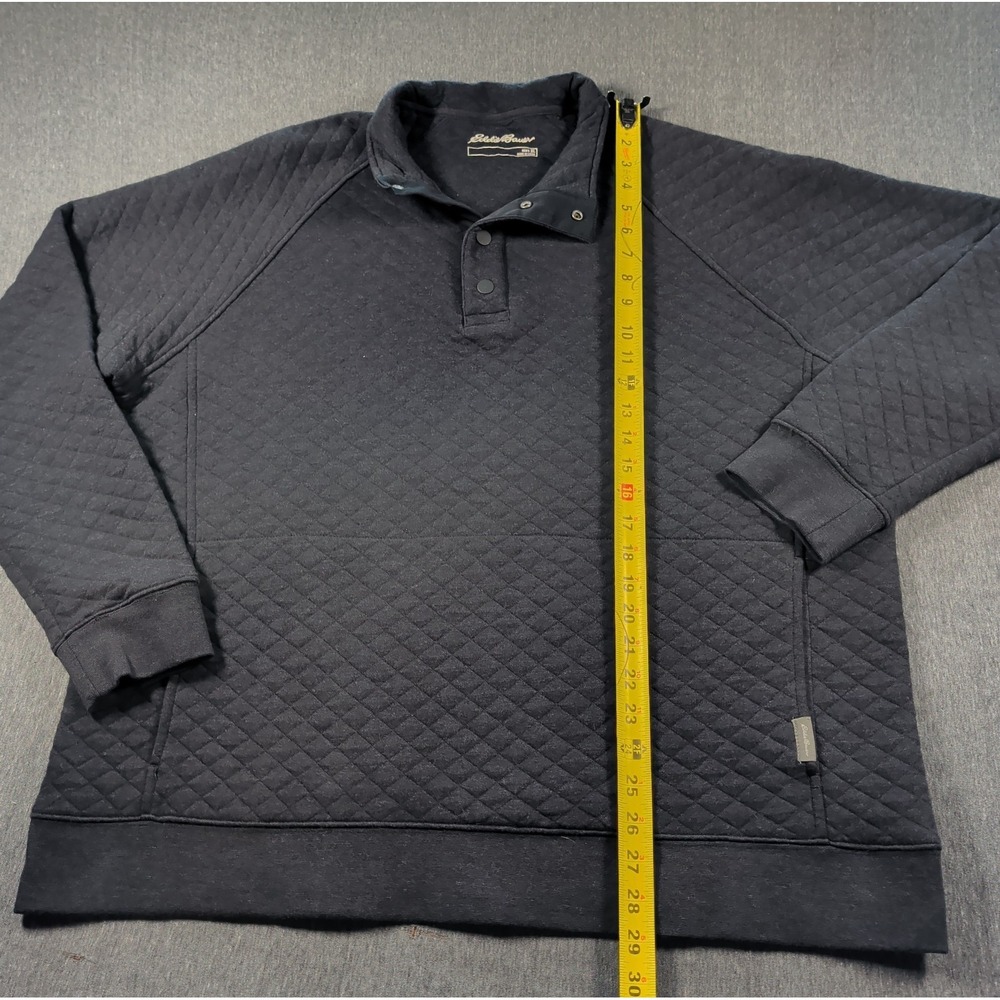 EDDIE BAUER Pullover 1/4 Snap Mock Quilted Black Sz XL Sweater Midweight EUC - Picture 6 of 8